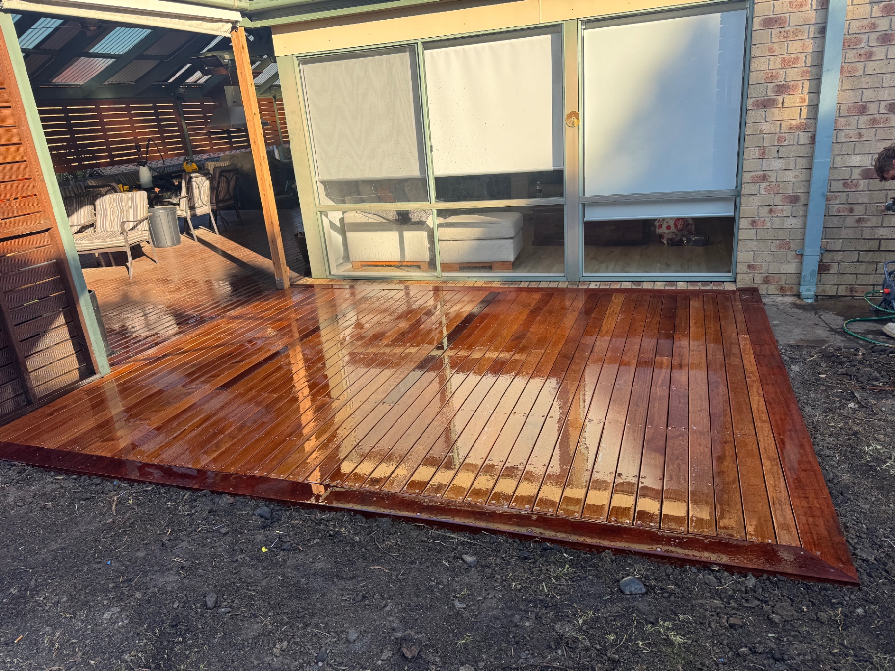 Merbau deck with glossy finish