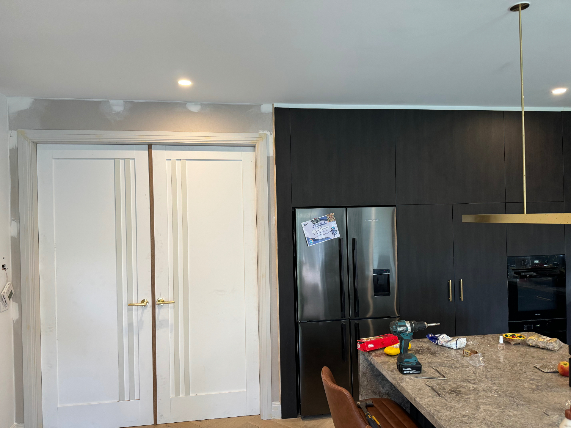 Custom double door install in kitchen