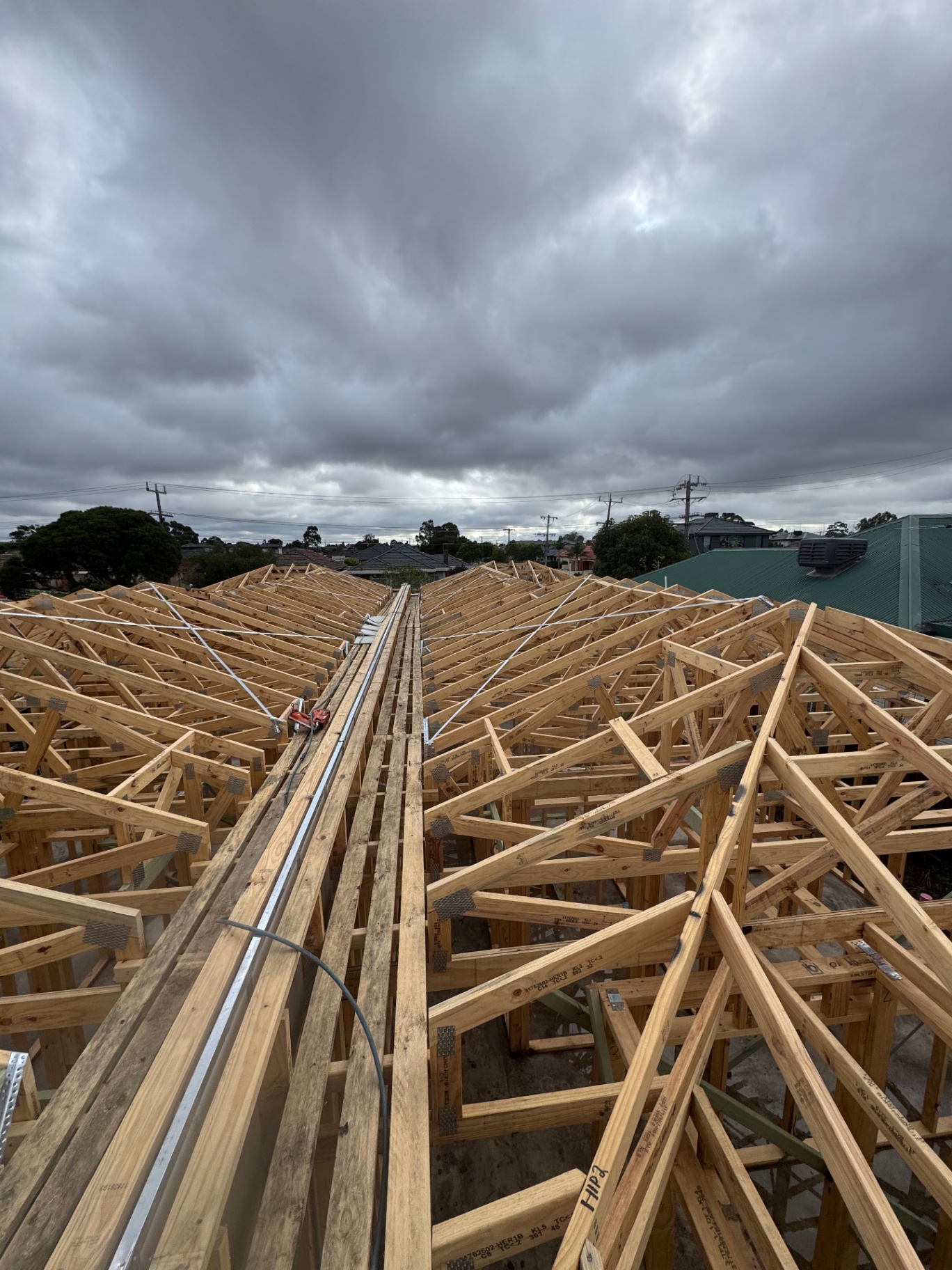 Roof trusses on new frame